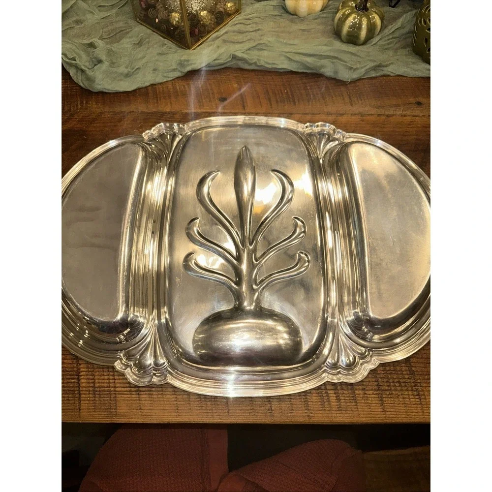 Vintage  Silver Plate Divided Meat Carving Serving Tray